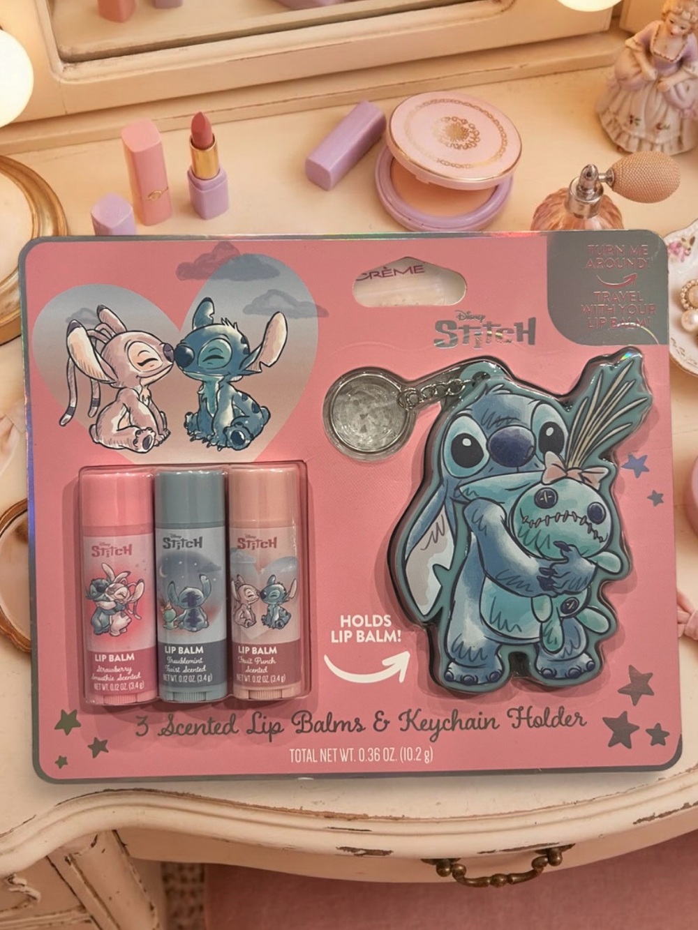 Lip Balm Trio with Blue Stitch Keychain Holder